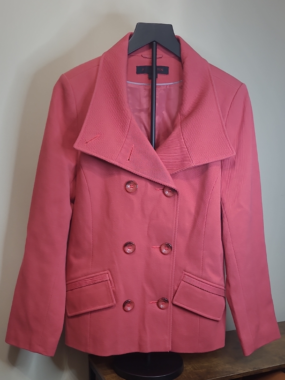 Anne Klein Coral Pink Textured Double-Breasted Pea Coat size Medium